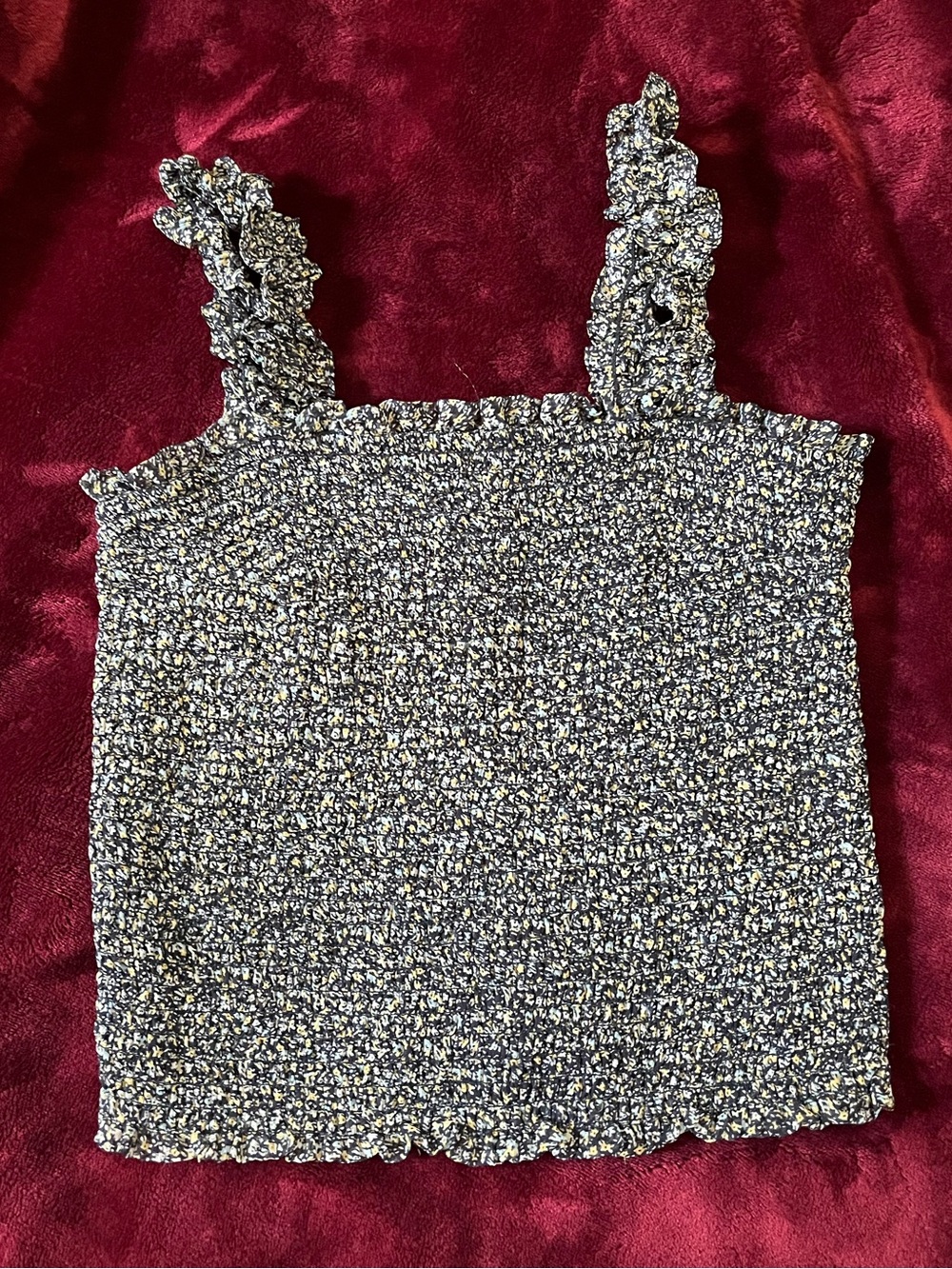 Abercrombie & Fitch Navy Blue Smocked Cropped Tank with Ruffle Straps - Picture 4 of 7